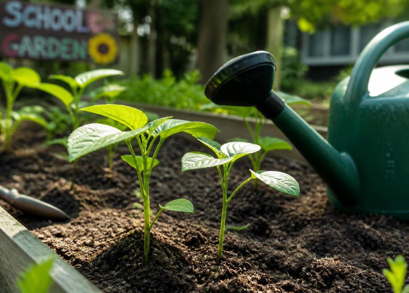 Saplings growing in the school garden